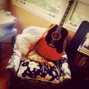 On Wrecking Crew producer Al DeLory's chair.